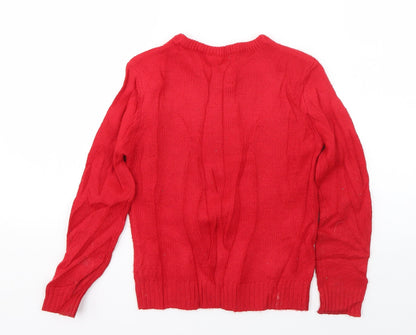 Peacocks Girls Red Round Neck  Acrylic Pullover Jumper Size 6-7 Years  Pullover - Rudolph