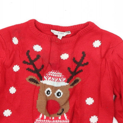 Peacocks Girls Red Round Neck  Acrylic Pullover Jumper Size 6-7 Years  Pullover - Rudolph