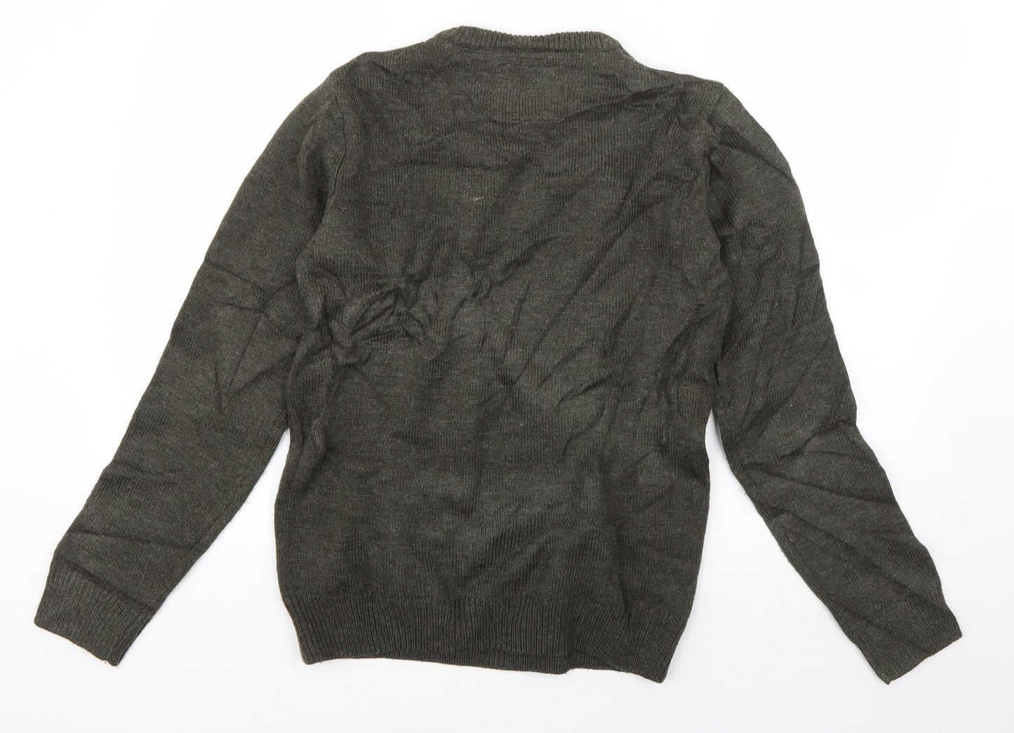 Threadbare Mens Green Crew Neck  Acrylic Pullover Jumper Size S   - Hipster Reindeer