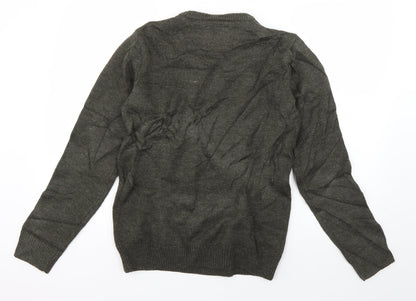 Threadbare Mens Green Crew Neck  Acrylic Pullover Jumper Size S   - Hipster Reindeer