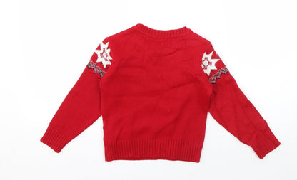 ZY Girls Red Crew Neck Geometric Acrylic Pullover Jumper Size 3-4 Years  Pullover