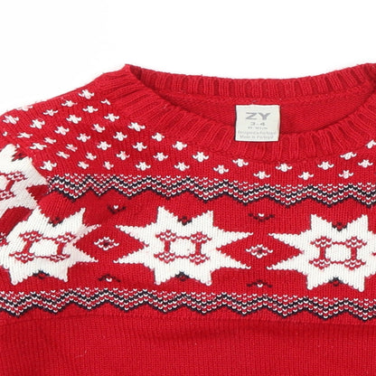 ZY Girls Red Crew Neck Geometric Acrylic Pullover Jumper Size 3-4 Years  Pullover