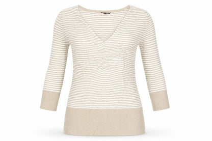 John Lewis Womens Beige V-Neck Striped Viscose Pullover Jumper Size M