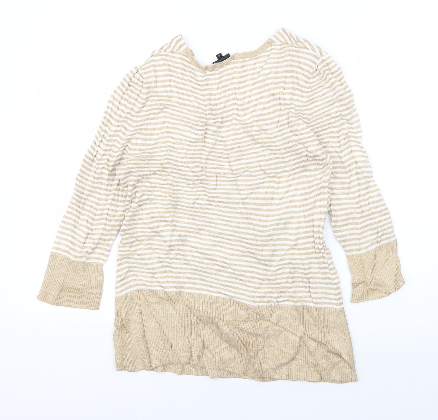 John Lewis Womens Beige V-Neck Striped Viscose Pullover Jumper Size M