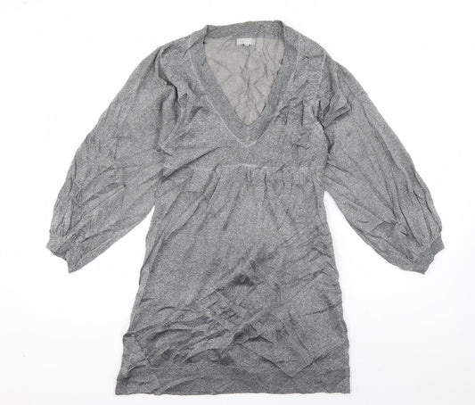 Topshop Womens Grey  Viscose T-Shirt Dress  Size 10  V-Neck Pullover