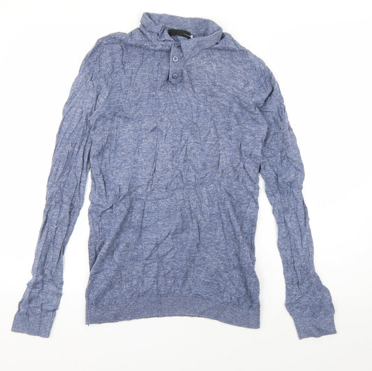 ASOS Mens Blue Collared  Cotton Pullover Jumper Size M