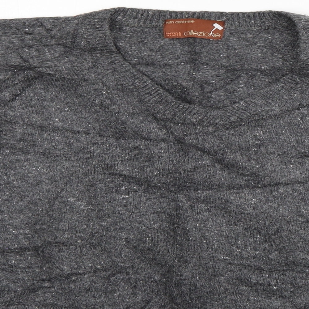 Marks and Spencer Mens Grey V-Neck  Viscose Pullover Jumper Size M
