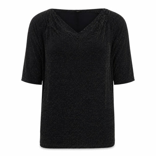 Front view of Planet women’s black nylon basic t-shirt, size M, round neck
