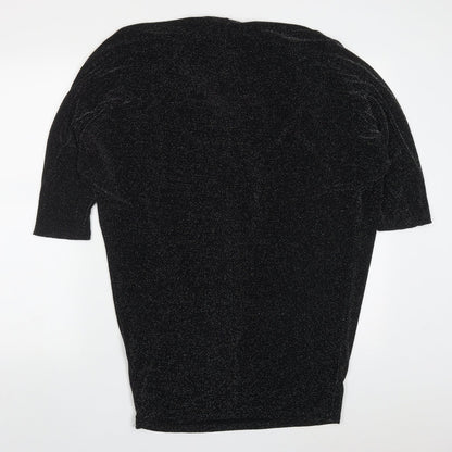 Womens UK Size M Planet Black Basic T-Shirt