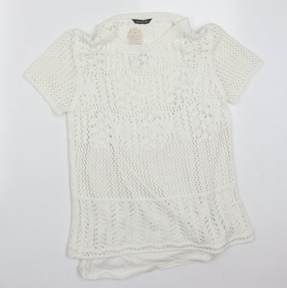 BHS Womens White Round Neck  Acrylic Pullover Jumper Size 14