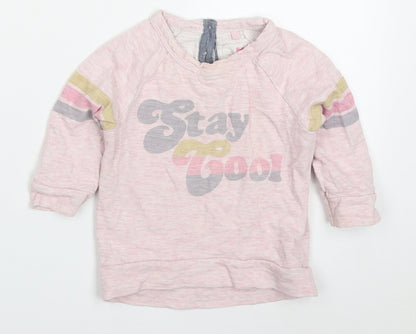 NEXT Girls Pink Striped Cotton Basic T-Shirt Size 12-18 Months Roll Neck Pullover - Stay Cool