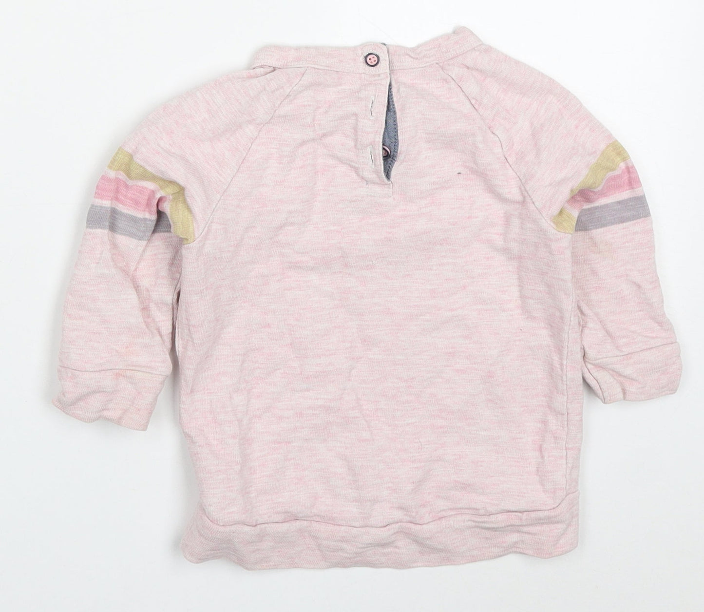 NEXT Girls Pink Striped Cotton Basic T-Shirt Size 12-18 Months Roll Neck Pullover - Stay Cool