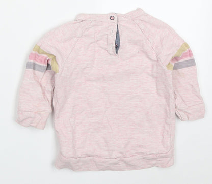 NEXT Girls Pink Striped Cotton Basic T-Shirt Size 12-18 Months Roll Neck Pullover - Stay Cool