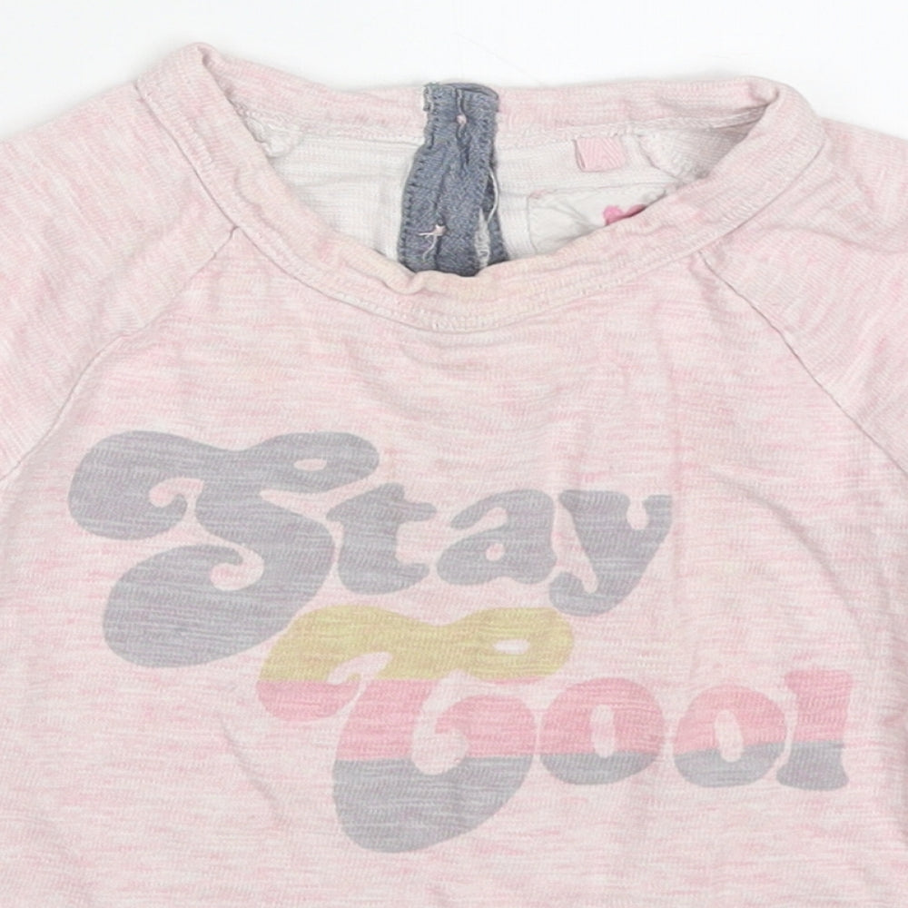 NEXT Girls Pink Striped Cotton Basic T-Shirt Size 12-18 Months Roll Neck Pullover - Stay Cool
