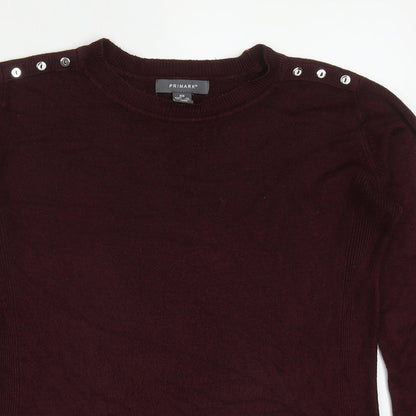 Primark Womens Red Round Neck  Acrylic Pullover Jumper Size 4   - Burgundy