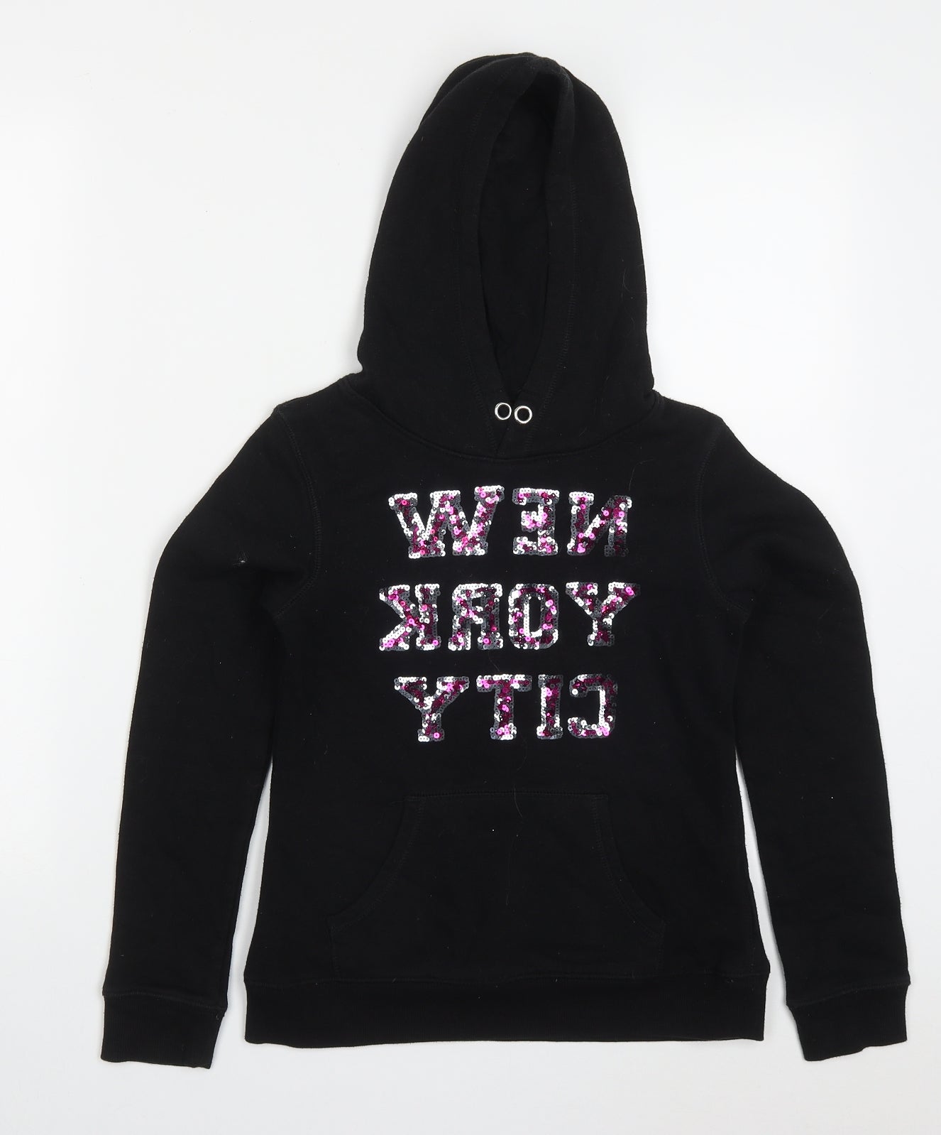 H&M Girls Black  Cotton Pullover Hoodie Size 11-12 Years  Pullover - Backwards New York City
