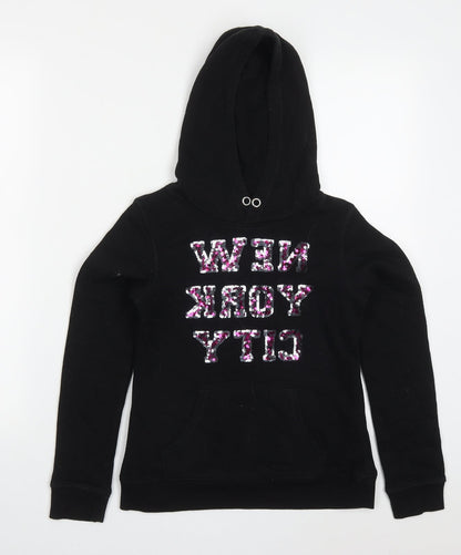 H&M Girls Black  Cotton Pullover Hoodie Size 11-12 Years  Pullover - Backwards New York City