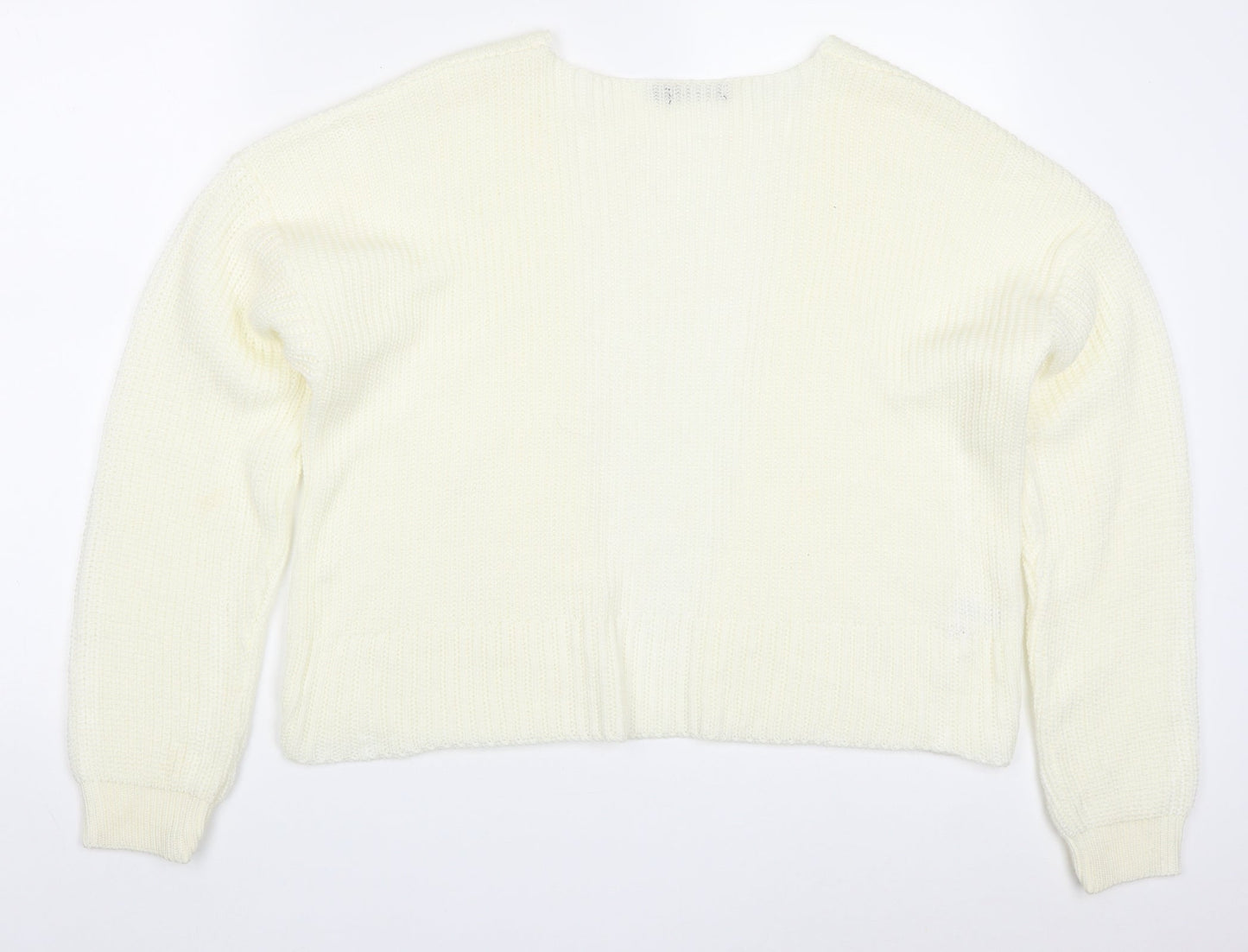 Boohoo Womens Ivory V-Neck  Acrylic Cardigan Jumper Size S   - Cream Colour