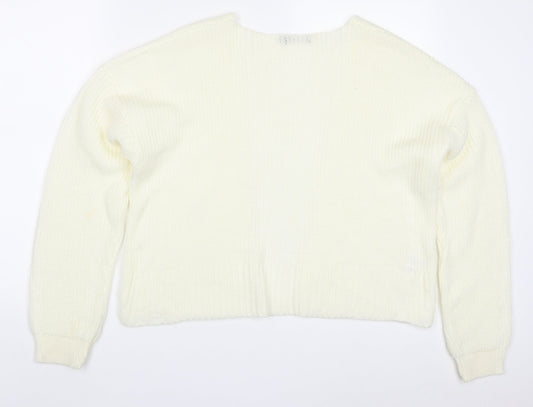 Boohoo Womens Ivory V-Neck  Acrylic Cardigan Jumper Size S   - Cream Colour