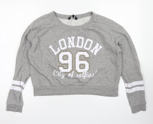 Additional front view of 915 Generation girls’ grey cotton pullover sweatshirt, size 14-15, years - cropepd