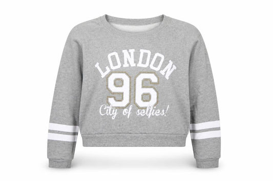 Front view of 915 Generation girls’ grey cotton pullover sweatshirt, size 14-15, years - cropepd