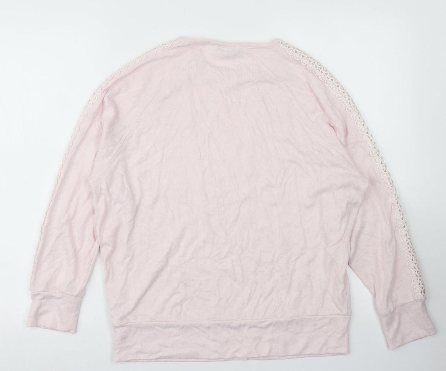 M&Co Womens Pink  Viscose Pullover Sweatshirt Size 12   - Lace Sleeve Detail