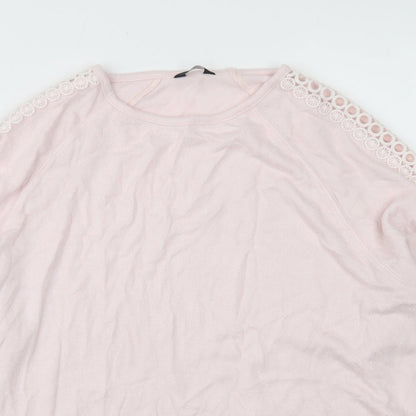 M&Co Womens Pink  Viscose Pullover Sweatshirt Size 12   - Lace Sleeve Detail