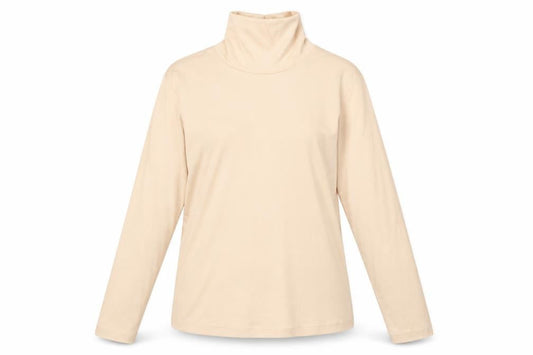 Front view of Green Lamb women’s orange polyester basic t-shirt, size UK 12, high neck