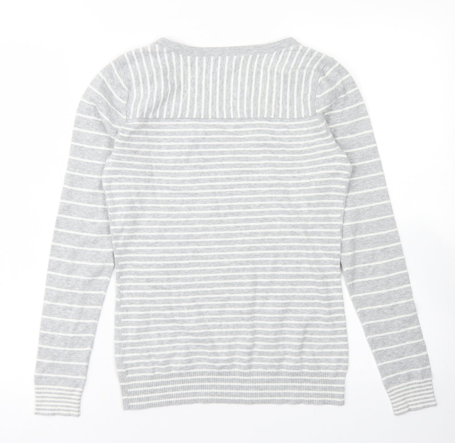 Gap Womens Grey V-Neck Striped Cotton Pullover Jumper Size S