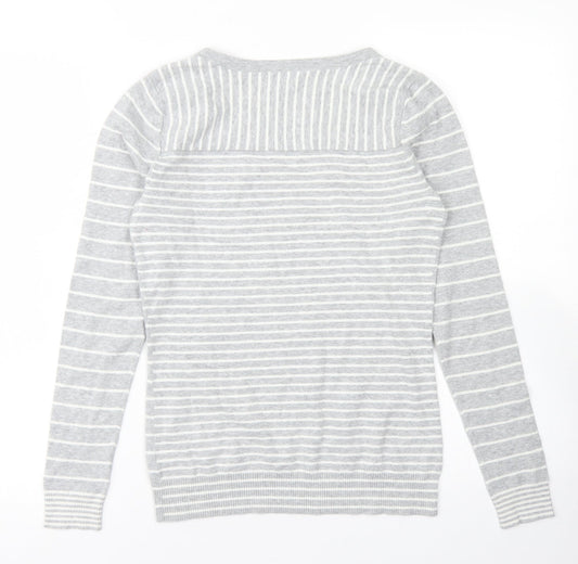 Gap Womens Grey V-Neck Striped Cotton Pullover Jumper Size S