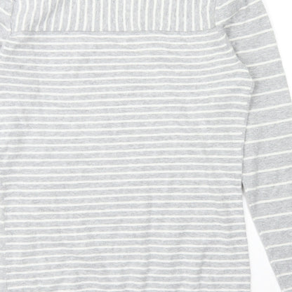 Gap Womens Grey V-Neck Striped Cotton Pullover Jumper Size S