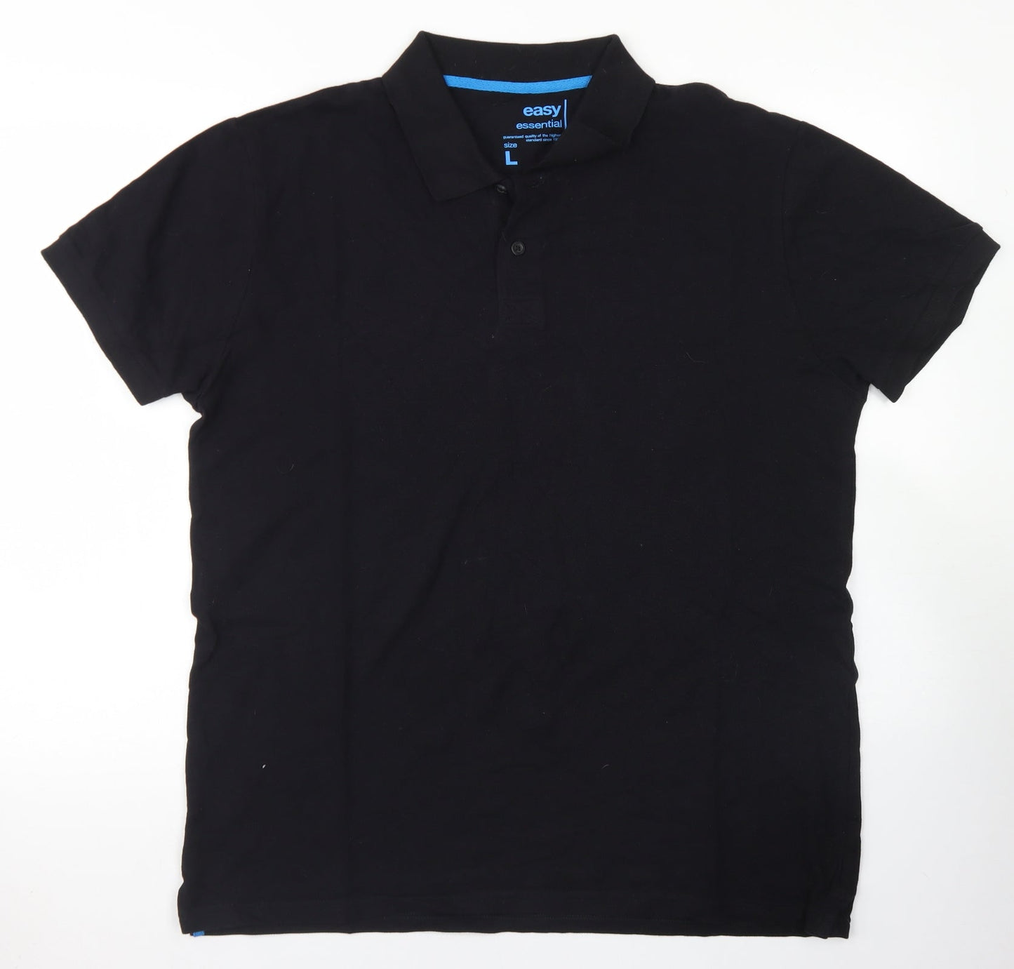 Easy Mens Black  Cotton  Polo Size L Collared Button