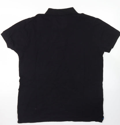 Easy Mens Black  Cotton  Polo Size L Collared Button