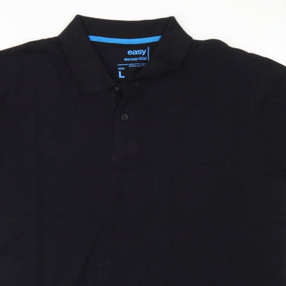 Easy Mens Black  Cotton  Polo Size L Collared Button