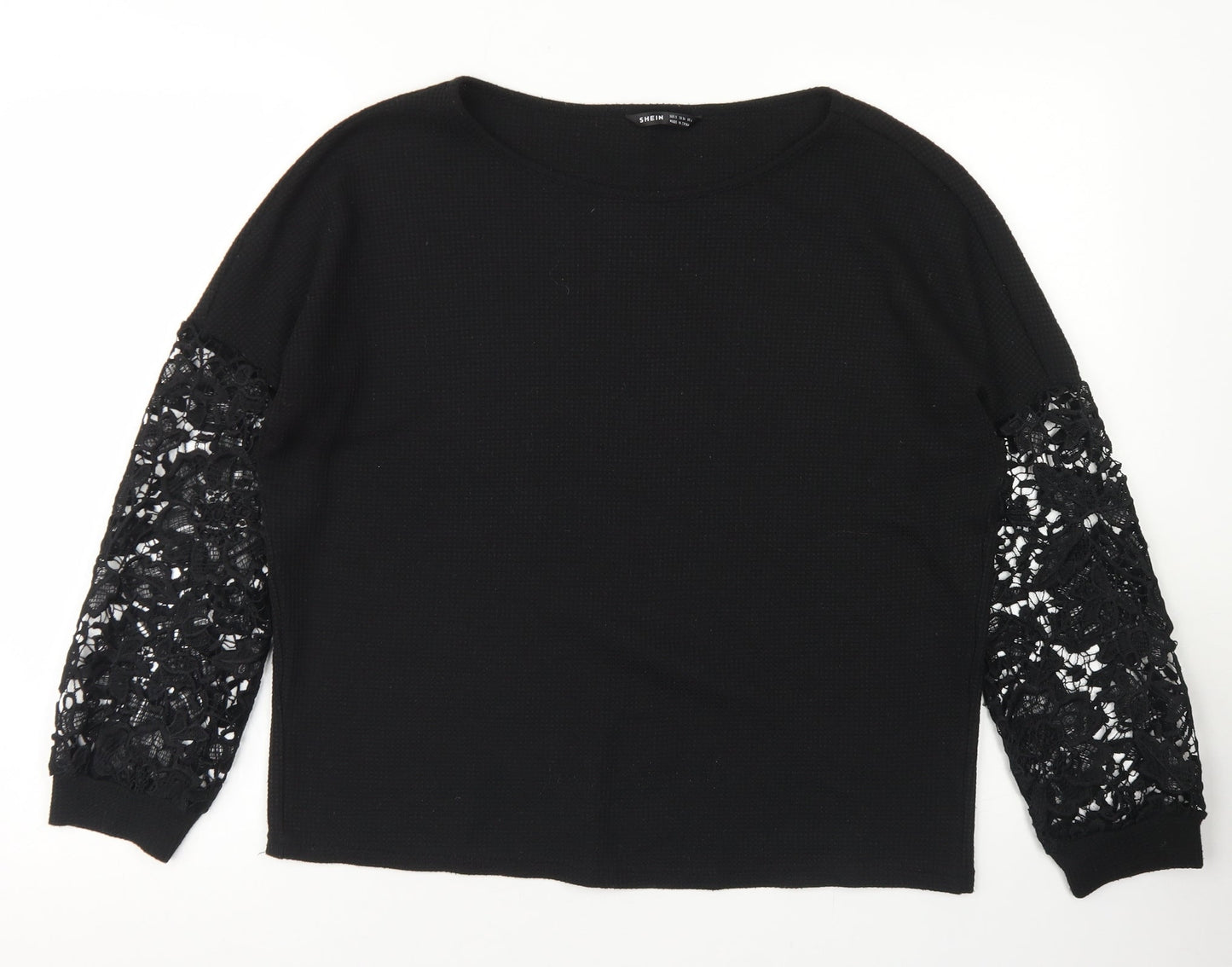 SheIn Womens Black  Cotton Pullover Sweatshirt Size S   - Lace Sleeves