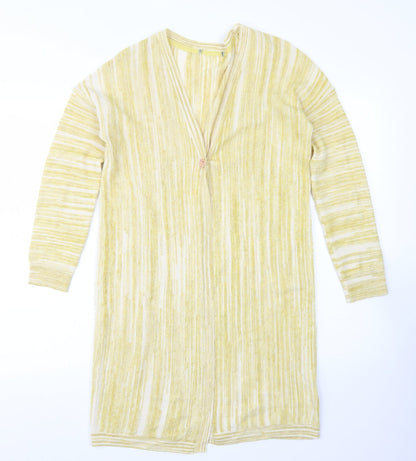 TU Womens Yellow V-Neck Striped Cotton Cardigan Jumper Size 8