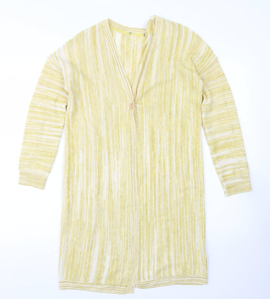 TU Womens Yellow V-Neck Striped Cotton Cardigan Jumper Size 8