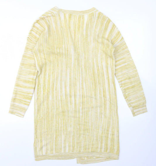 TU Womens Yellow V-Neck Striped Cotton Cardigan Jumper Size 8