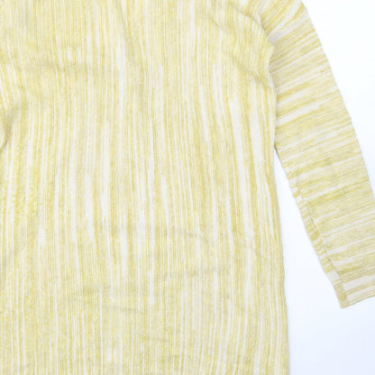 TU Womens Yellow V-Neck Striped Cotton Cardigan Jumper Size 8