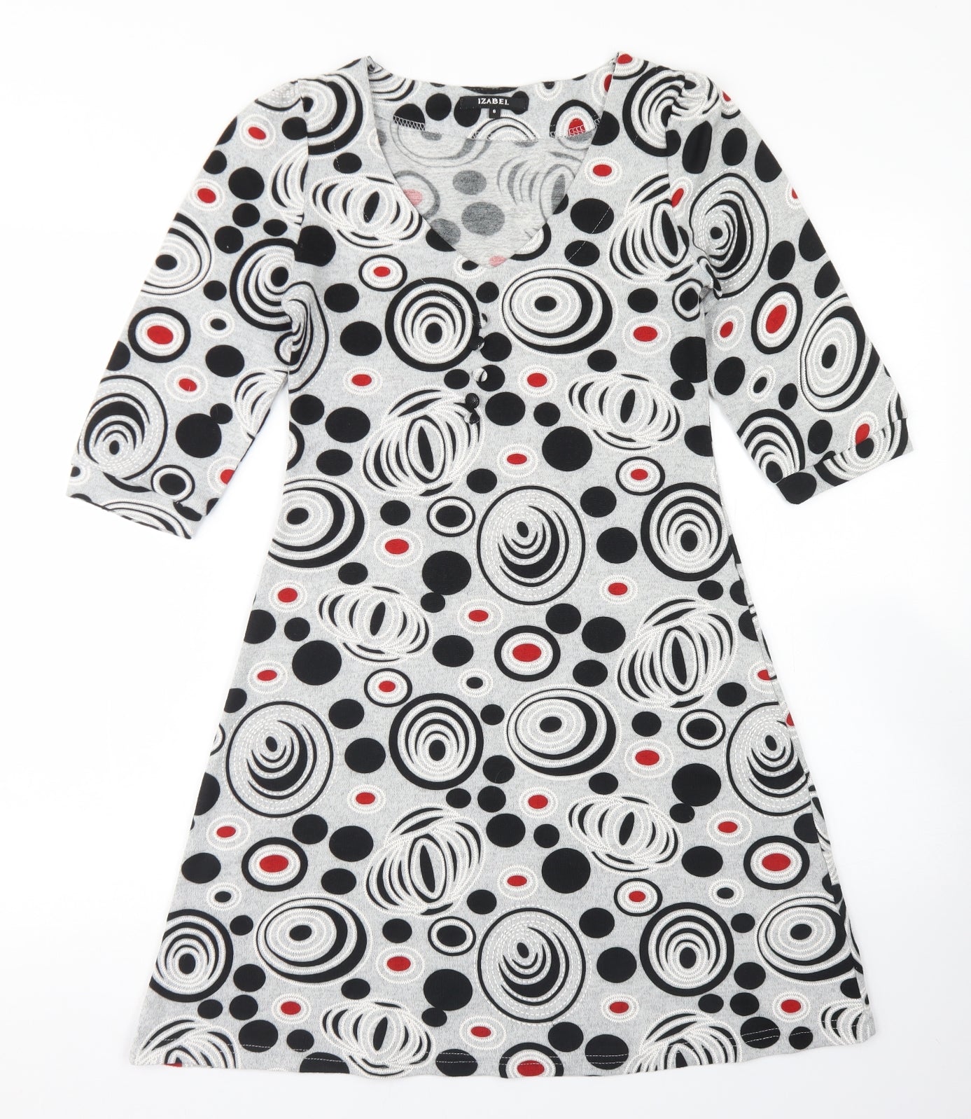 Izabel Womens Grey Geometric Polyester Fit & Flare  Size S  V-Neck