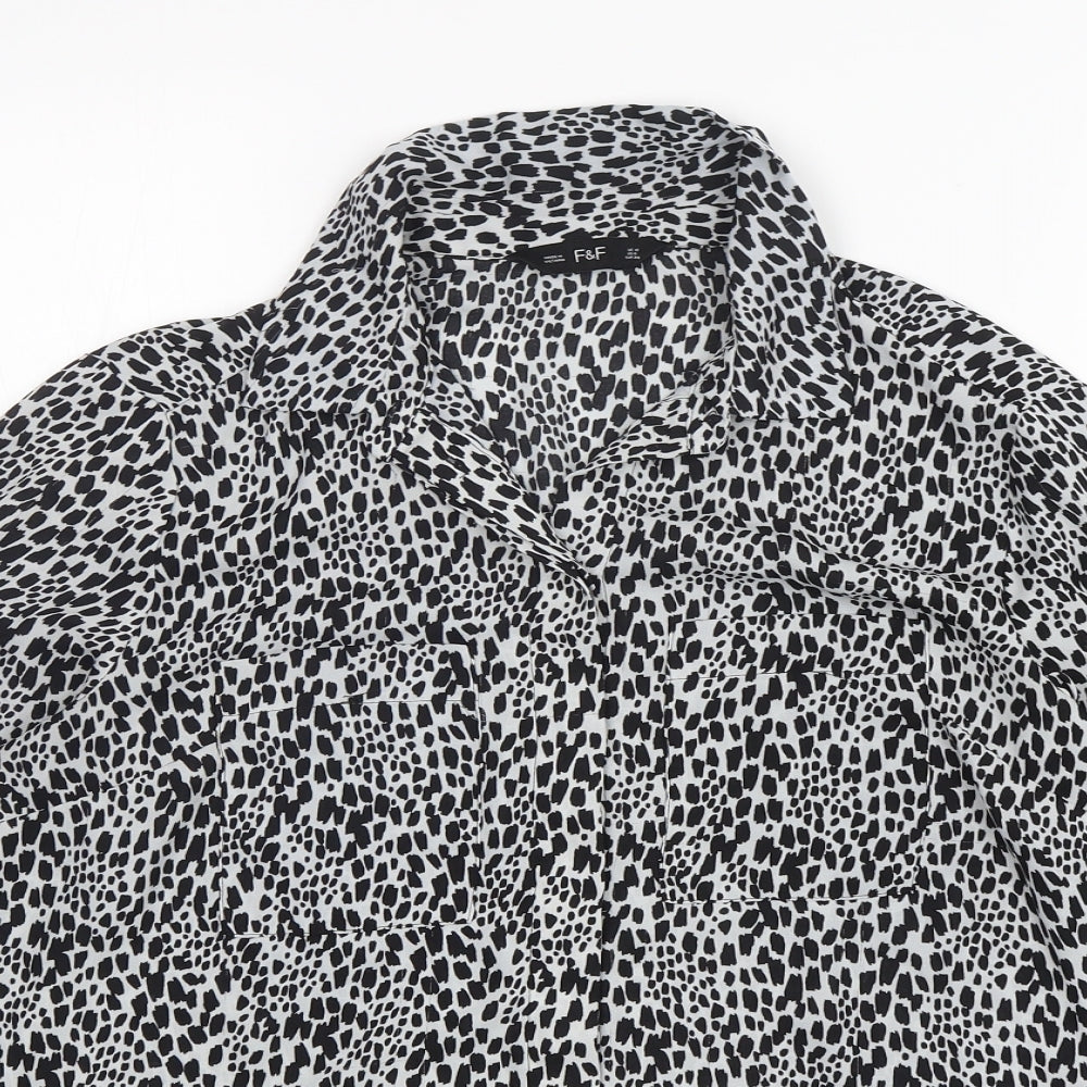F&F Womens Multicoloured Animal Print Polyester Basic Button-Up Size 10 Collared