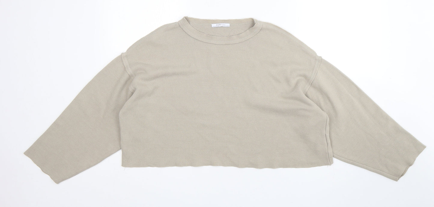 Zara Womens Green  Acrylic Pullover Sweatshirt Size S   - Cropped