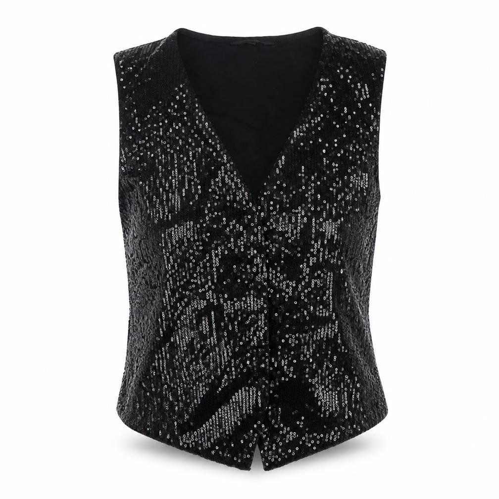 Front view of M&Co women’s black v-neck polyester cardigan jumper, size UK 10