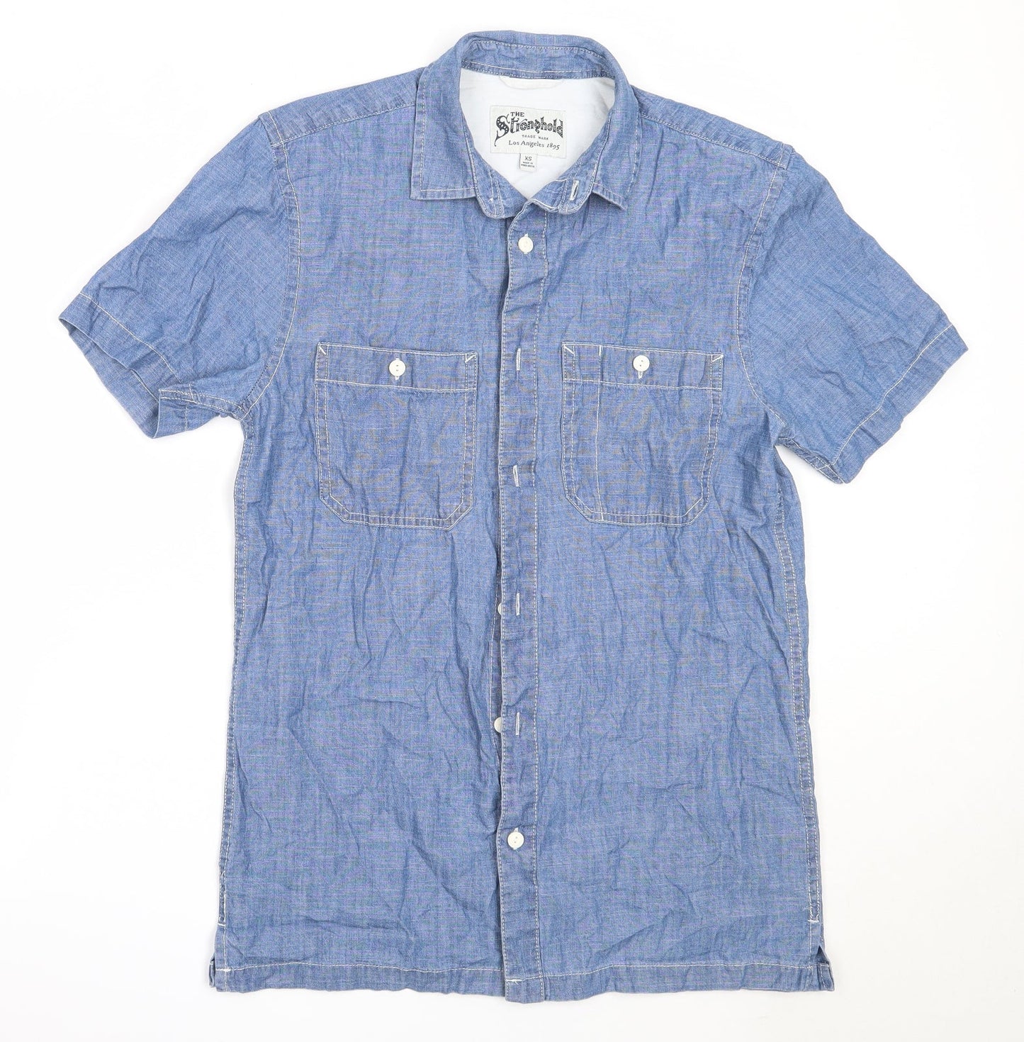 The Stronghold Mens Blue  Cotton  Button-Up Size XS Collared