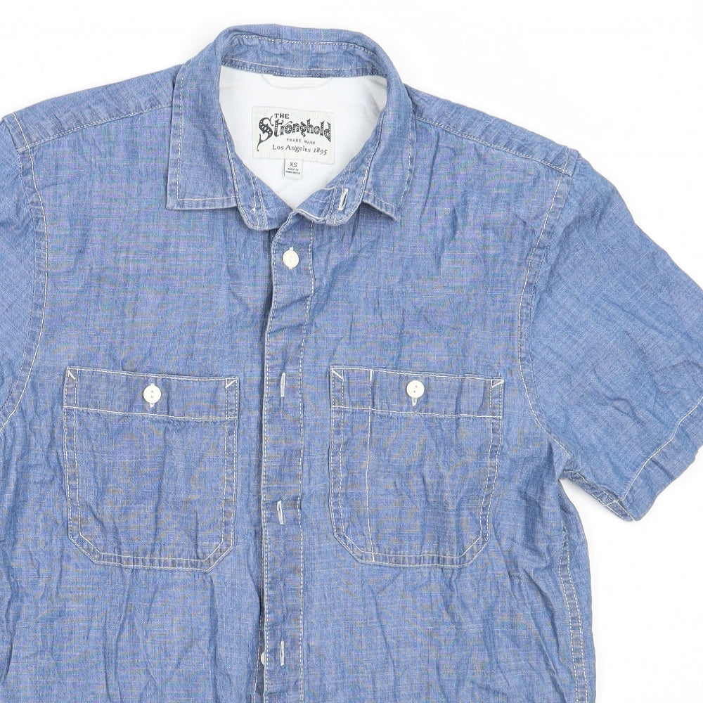 The Stronghold Mens Blue  Cotton  Button-Up Size XS Collared