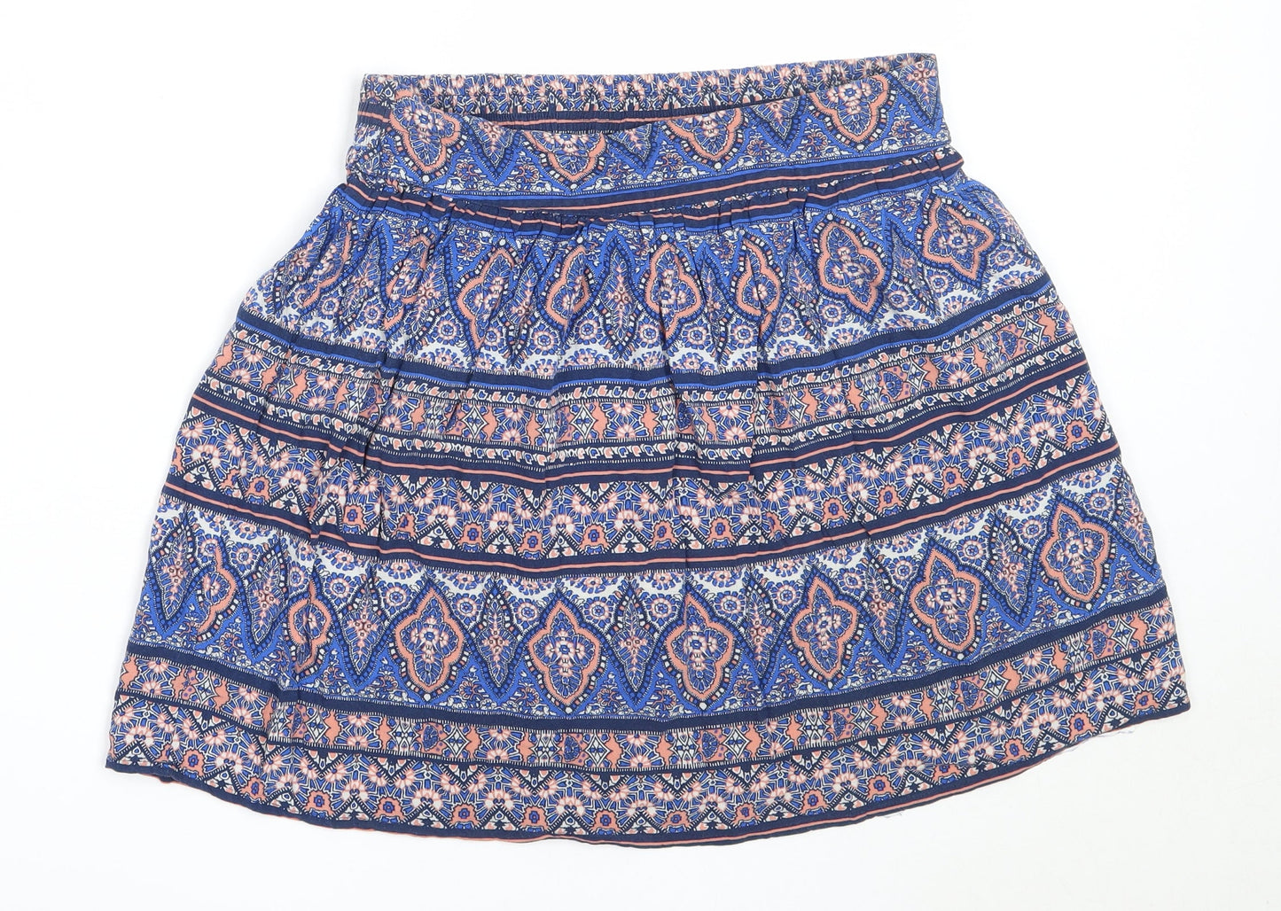 New Look Womens Blue Geometric Viscose Flare Skirt Size 10