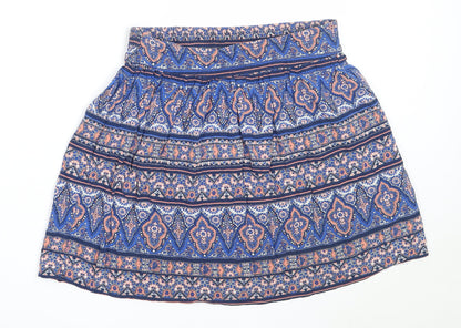 New Look Womens Blue Geometric Viscose Flare Skirt Size 10