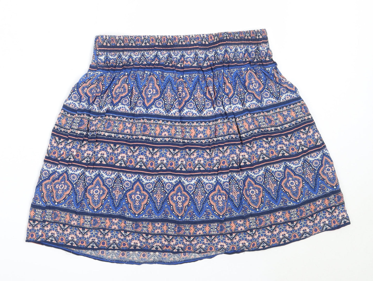 New Look Womens Blue Geometric Viscose Flare Skirt Size 10