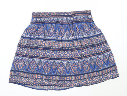 New Look Womens Blue Geometric Viscose Flare Skirt Size 10