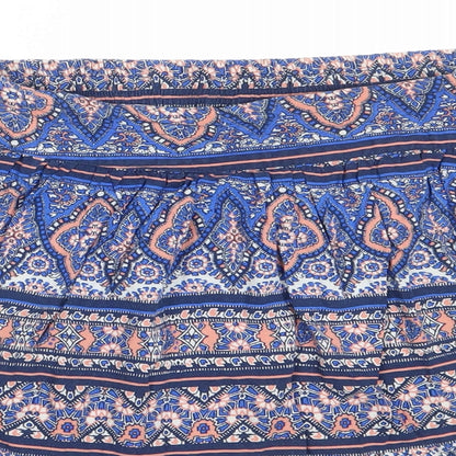 New Look Womens Blue Geometric Viscose Flare Skirt Size 10